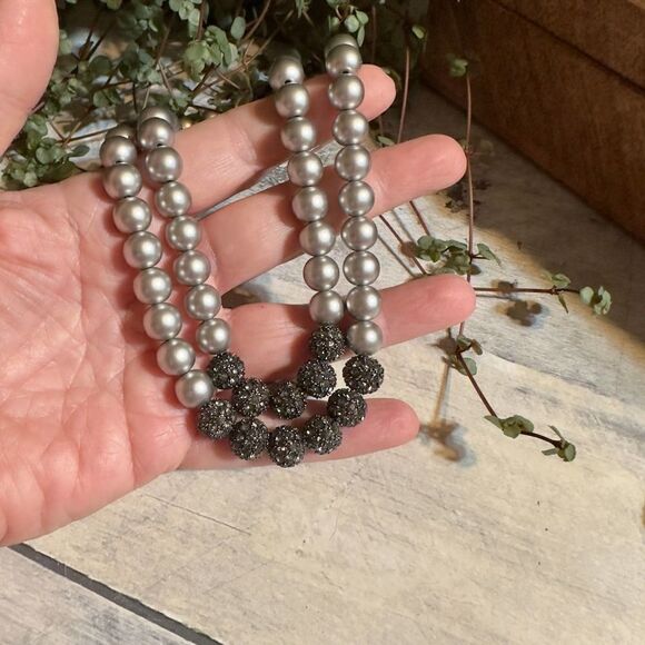 Banana Republic Double Strand Pearl & Rhinestone Ball Necklace - Picture 2 of 4